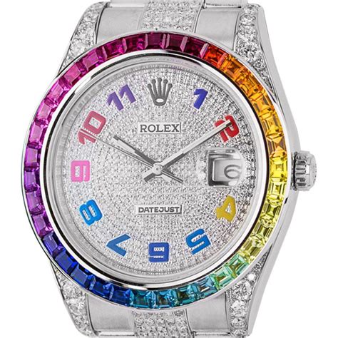 rolex custom datejust 41 diamond arabic script rainbow color|Rolex Datejust 41 Iced Out Rainbow .